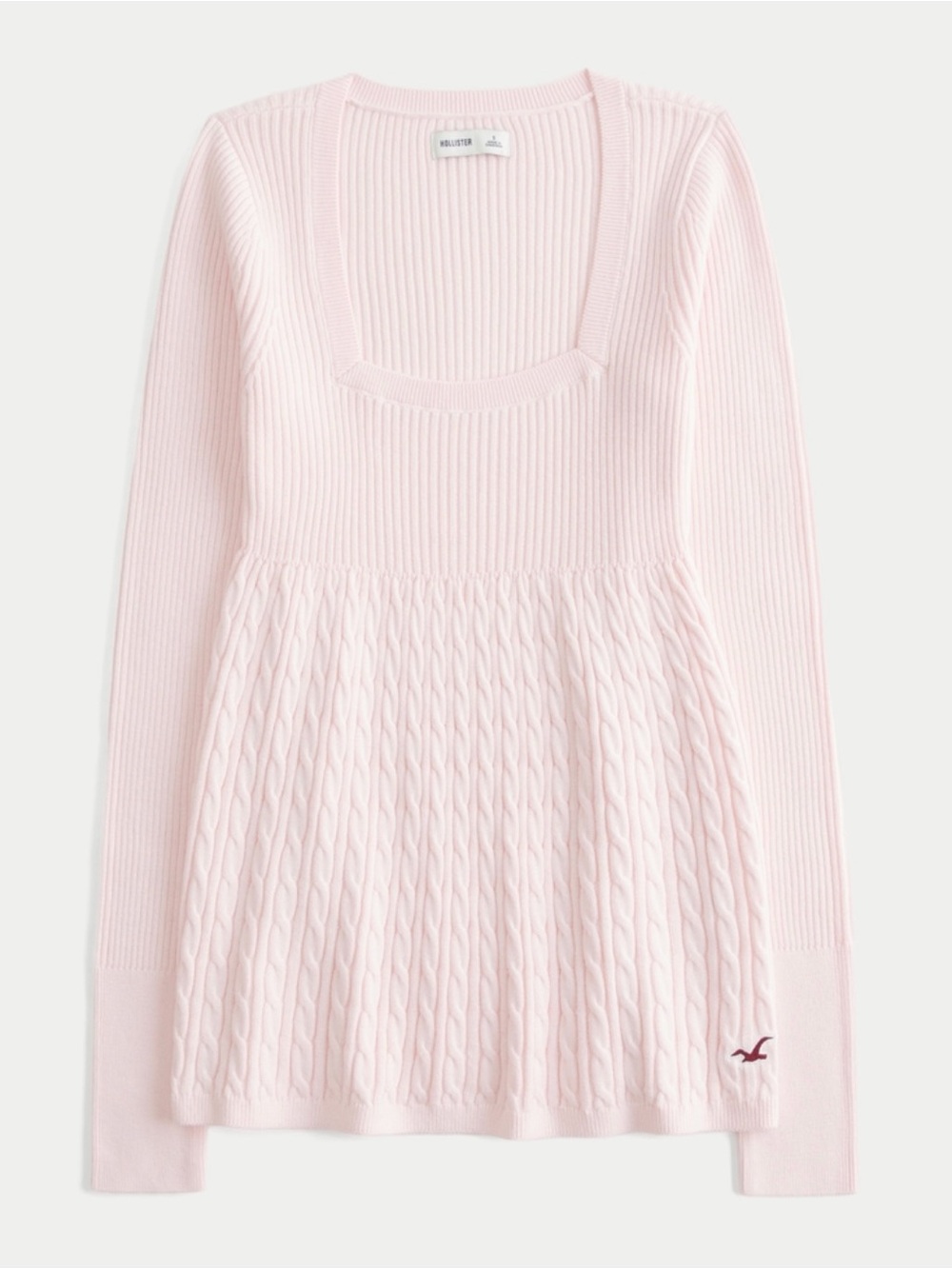 NWT Hollister Pink Square Neck Babydoll Cable Knit Sweater Small Soft Cozy - Picture 4 of 6